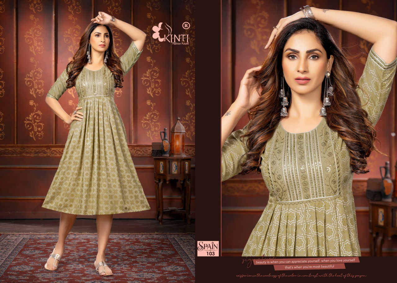 Kinti Spain Ethnic Wear Heavy Rayon Wholesale Kurti Collection
